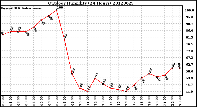 Milwaukee Weather Outdoor Humidity<br>(24 Hours)