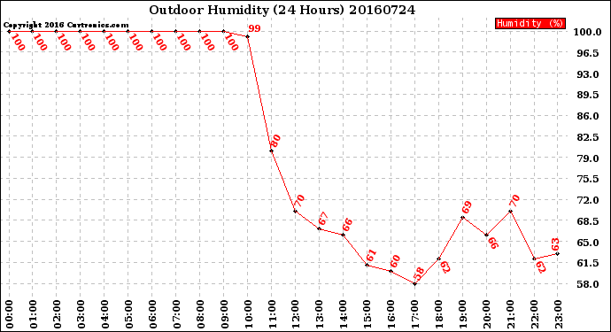 Milwaukee Weather Outdoor Humidity<br>(24 Hours)