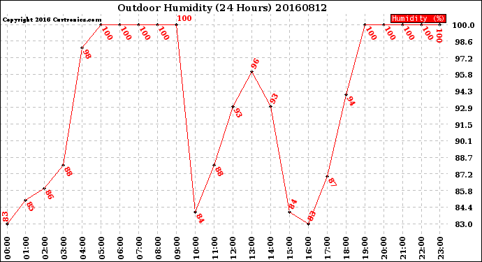 Milwaukee Weather Outdoor Humidity<br>(24 Hours)