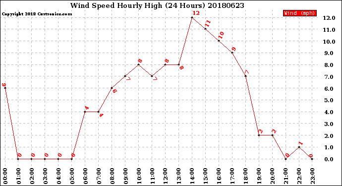 Milwaukee Weather Wind Speed<br>Hourly High<br>(24 Hours)
