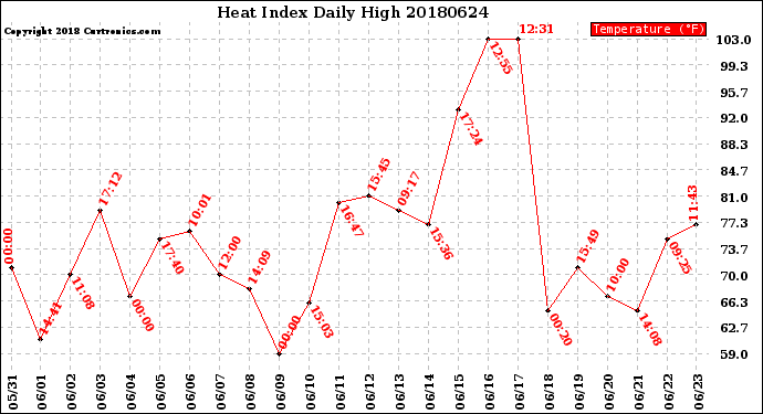 Milwaukee Weather Heat Index<br>Daily High