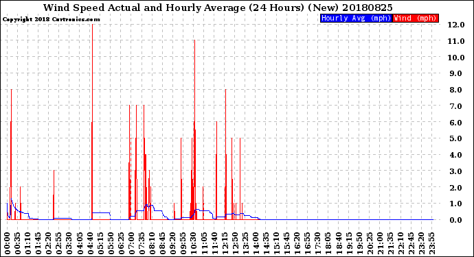 Milwaukee Weather Wind Speed<br>Actual and Hourly<br>Average<br>(24 Hours) (New)