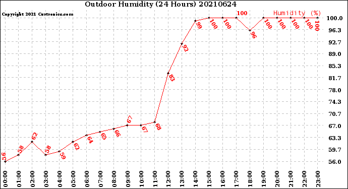 Milwaukee Weather Outdoor Humidity<br>(24 Hours)