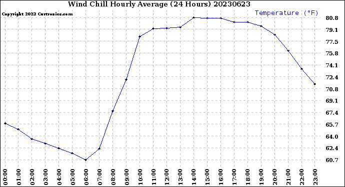 Milwaukee Weather Wind Chill<br>Hourly Average<br>(24 Hours)